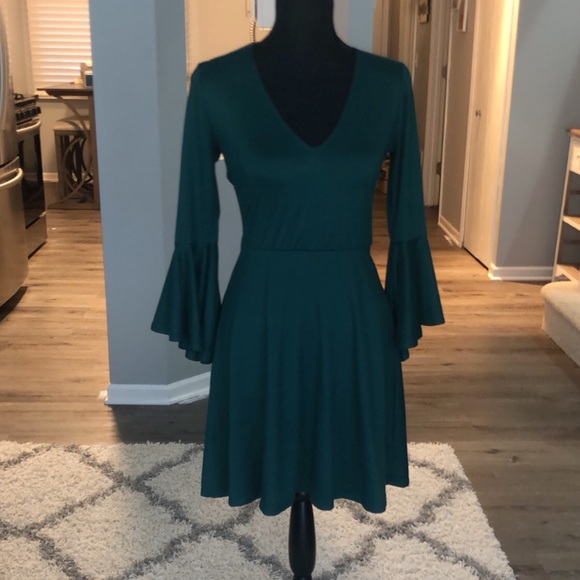 dark green bell sleeve dress